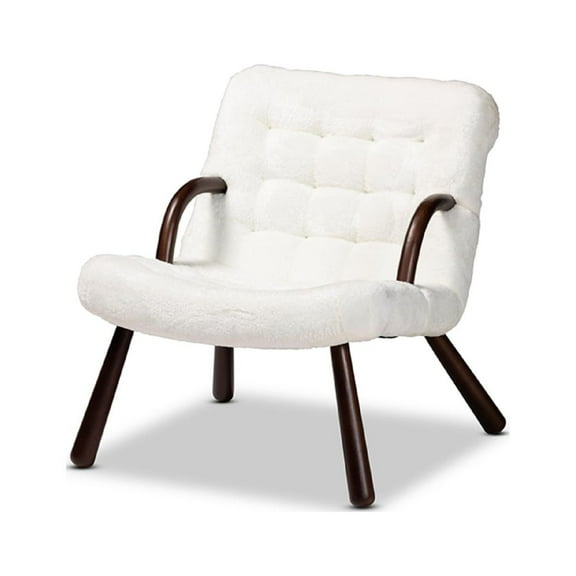 Baxton Studio Eisa Modern and Contemporary White Sherpa Upholstered and Walnut Brown Finished Wood Accent Chair