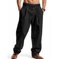 thumbnail image 2 of TANBOM Men's Casual Drawstring Loose Wide Leg Linen Pants, Black, 1-Pack, 3XL, 2 of 3