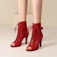 thumbnail image 3 of Sandalias de mujer de verano con punta abierta y tiras, tacón fino, tacón muy alto, hebilla de cinturón, botas de baile de jazz, 3 of 5