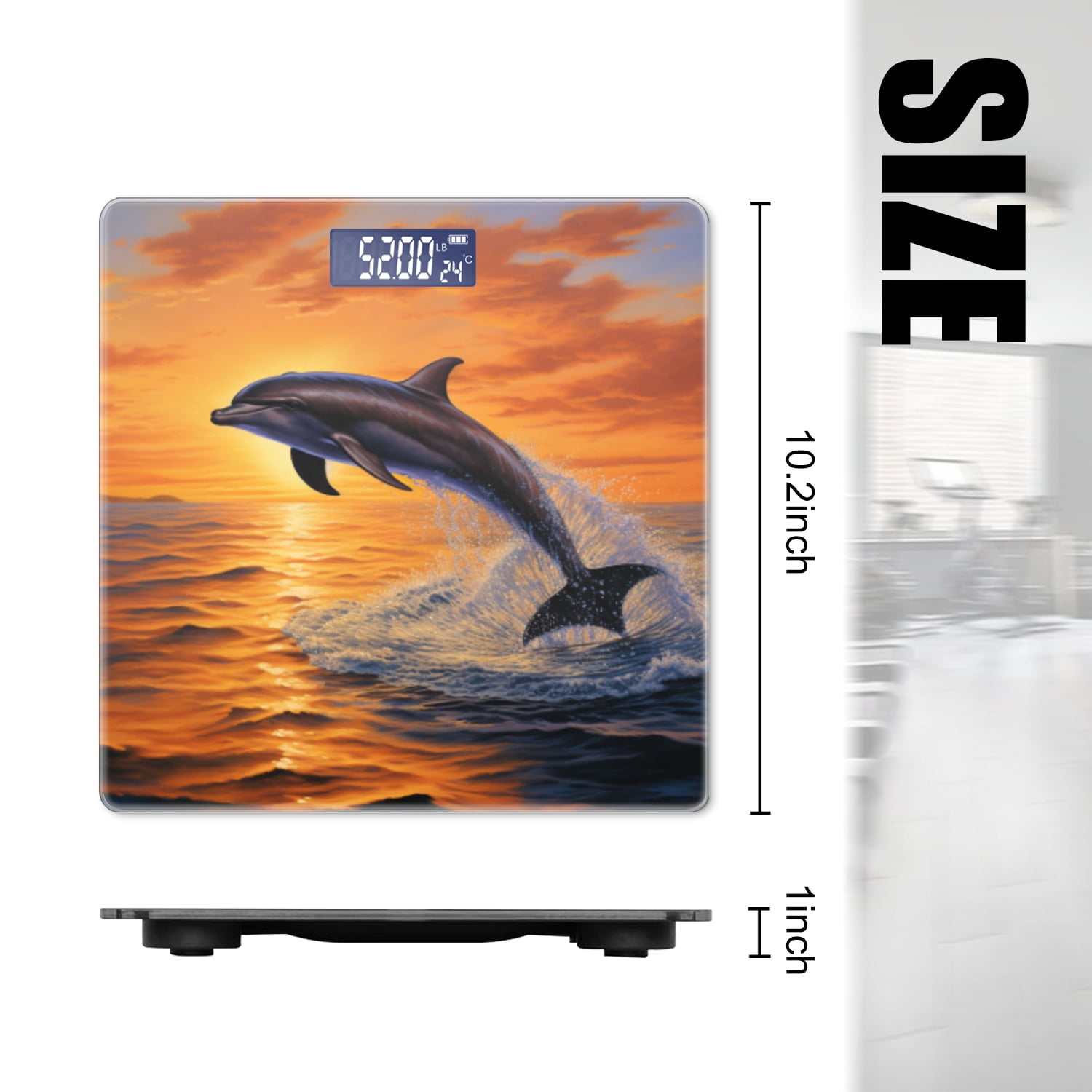 High Precision Body Weight Scale Smart Bathroom Scales with Large LCD Display(400lbs),Decorative for Bedroom-Dolphin Leaping Out Of The Water At Sunset