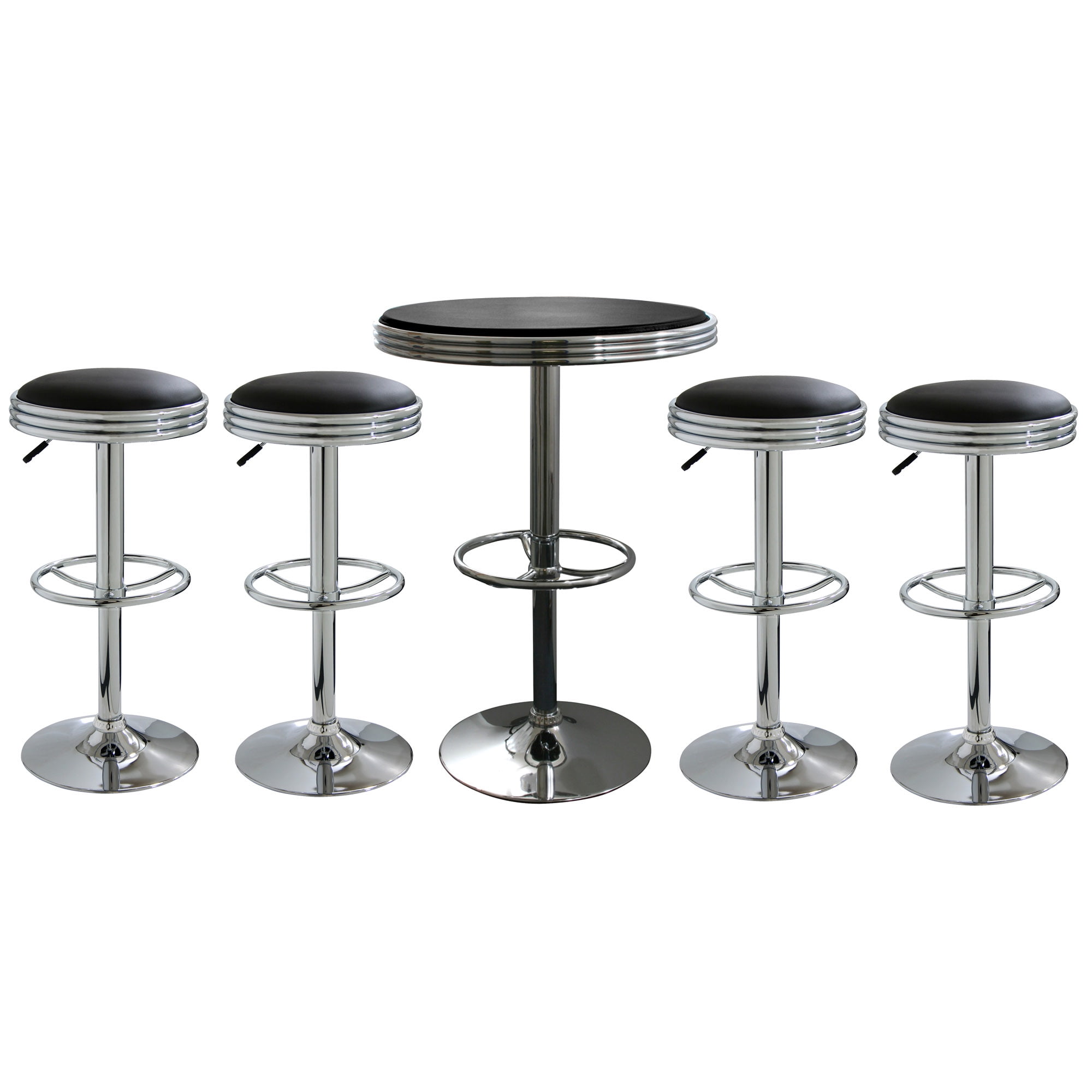 AmeriHome 5 Piece Retro Soda Shop Bar Table with Adjustable Black