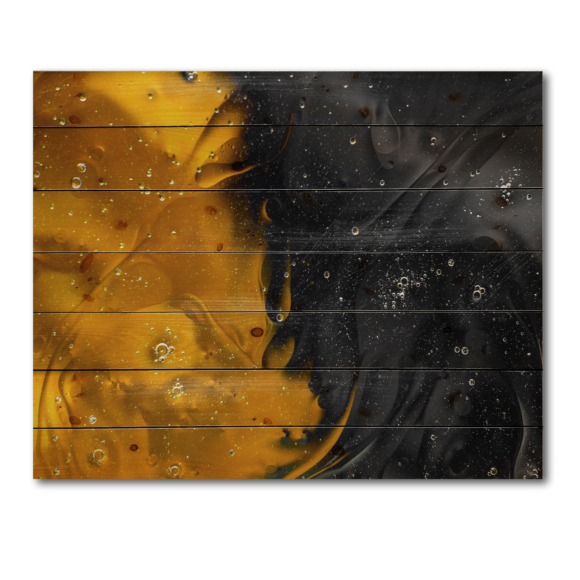Designart 'Marriage of Black and Yellow' Modern Print on Natural Pine Wood