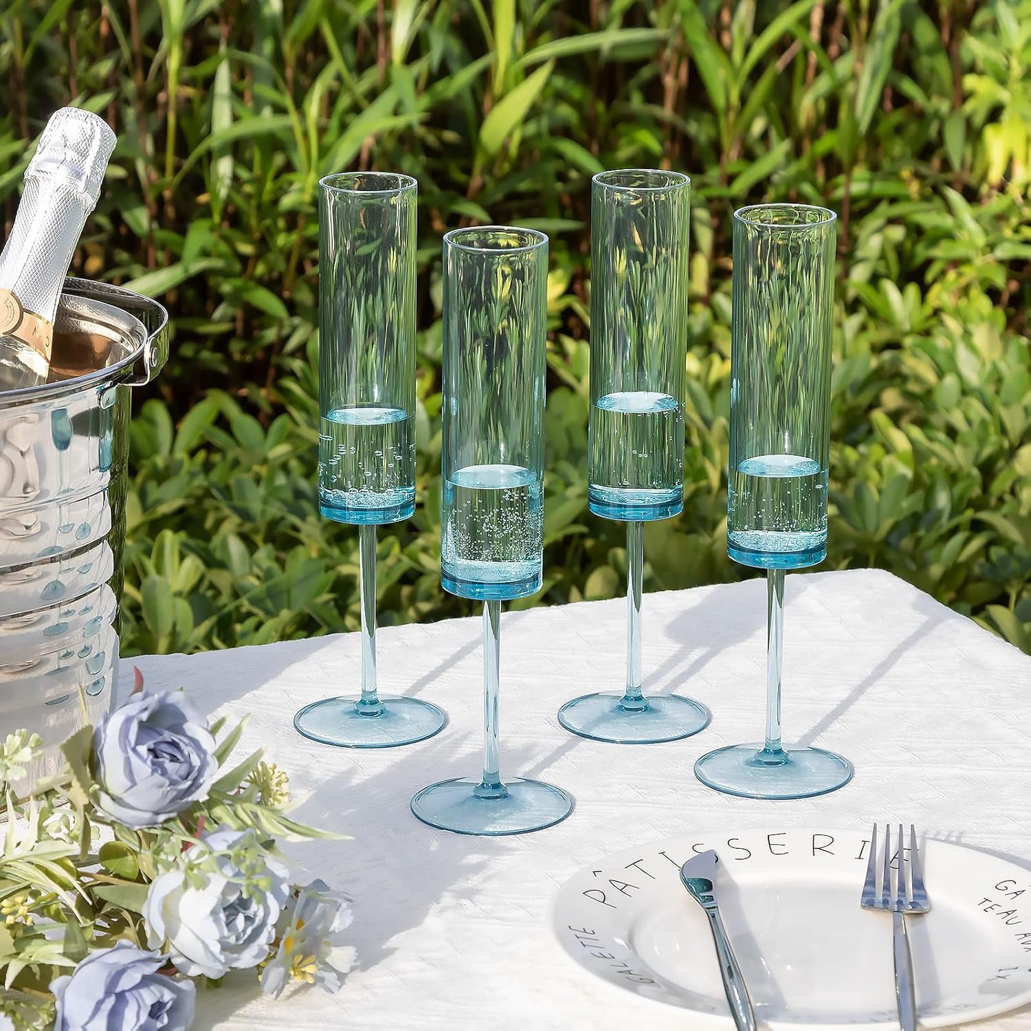 Champagne Flutes 5.4 OZ Square Champagne Glasses Stemmed Coupes Reusable Wedding Toasting Glasses Rose Bride Wine Glasses For Birthday Party Wedding Anniversary Christmas
