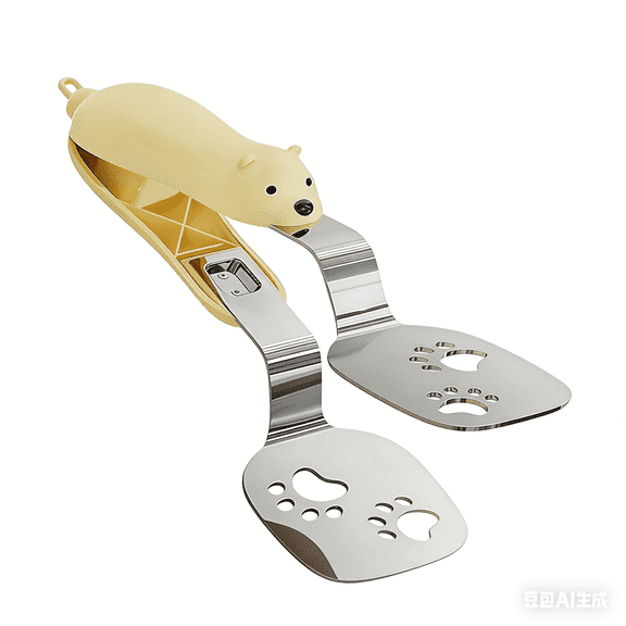 Generic Stainless Steel Bear Pancake Griddle Clip, 2-in-1 Spatula Tongs with Retractable Locking Mechanism for Steaks and Eggs