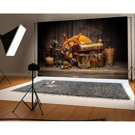Image of Polyester Fabric 7x5ft Photography Backdrop Treasure Precious Deposits Box Jewelry Candles Wood Wall Floor Children Baby Kids Video Studio Photos Shooting Props
