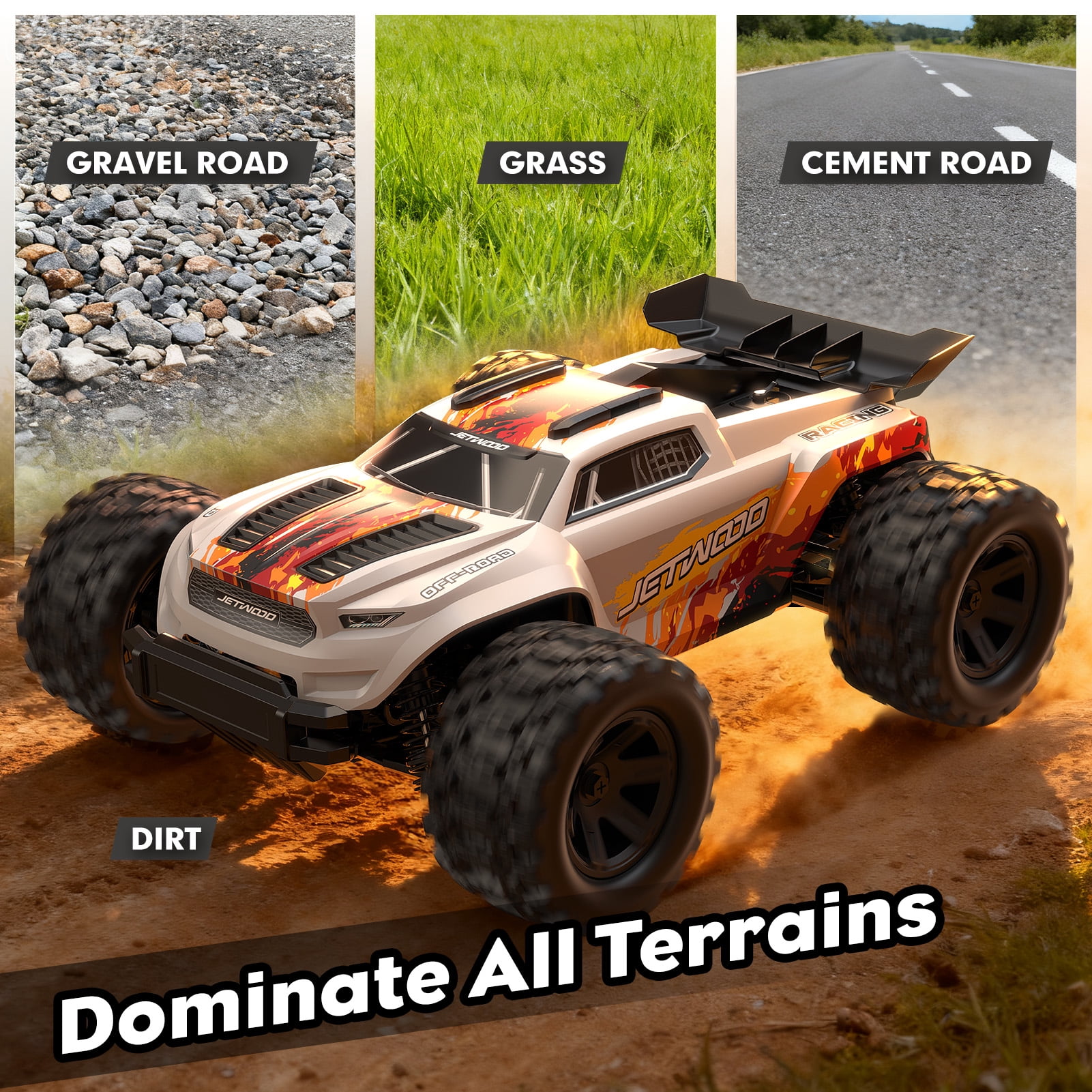 Jetwood 1/18 Fast Remote Control Car for Adults, Electric 4WD RTR RC Cars, High Speed RC Truck AWD, Max 35 kph Offroad Truck, JC18W with 2 Batteries