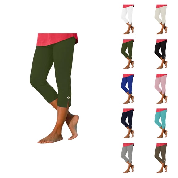 Capri Leggings for Women Spring Summer Elastic High Waist Slim Fit Side Slit Hem Workout Yoga Pants Capris