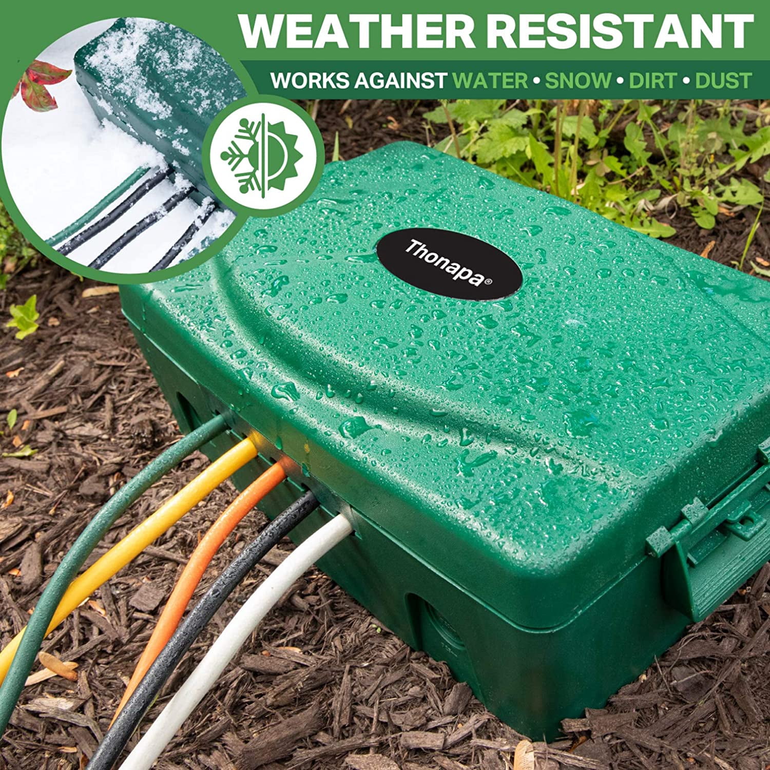 Waterproof Extension Cord Connection Box - Green Weatherproof Outdoor Box for Electrical Connections