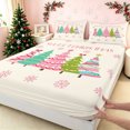 thumbnail image 5 of Erosebridal Cartoon Christmas Tree Bed Sheets, Winter Snowflake Full Size Sheets, Cream Pink, Pink Reversible, 4pcs, 1 Flat Sheet, 1 Fitted Sheet and 2 Pillowcases, 5 of 6