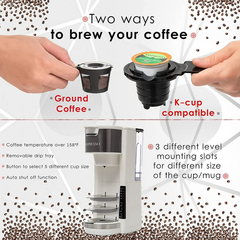 Mixpresso Single Serve K-Cup Coffee Maker With 4 Brew Sizes for 1.0 & 2.0  K-Cup Pods, Removable 45oz Water Tank, Quick Brewing with Auto Shut-Off
