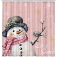 thumbnail image 5 of Pink Snowman Christmas Shower Curtain,Golden White Snowflake Pink Cute Snowman Scarf Polyester Shower Curtains,Waterproof Fabric Shower Curtain Set with Hooks, 72X72in, 5 of 5