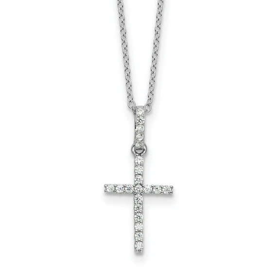Sterling Silver Rhodium-plated CZ Cross 20in Necklace