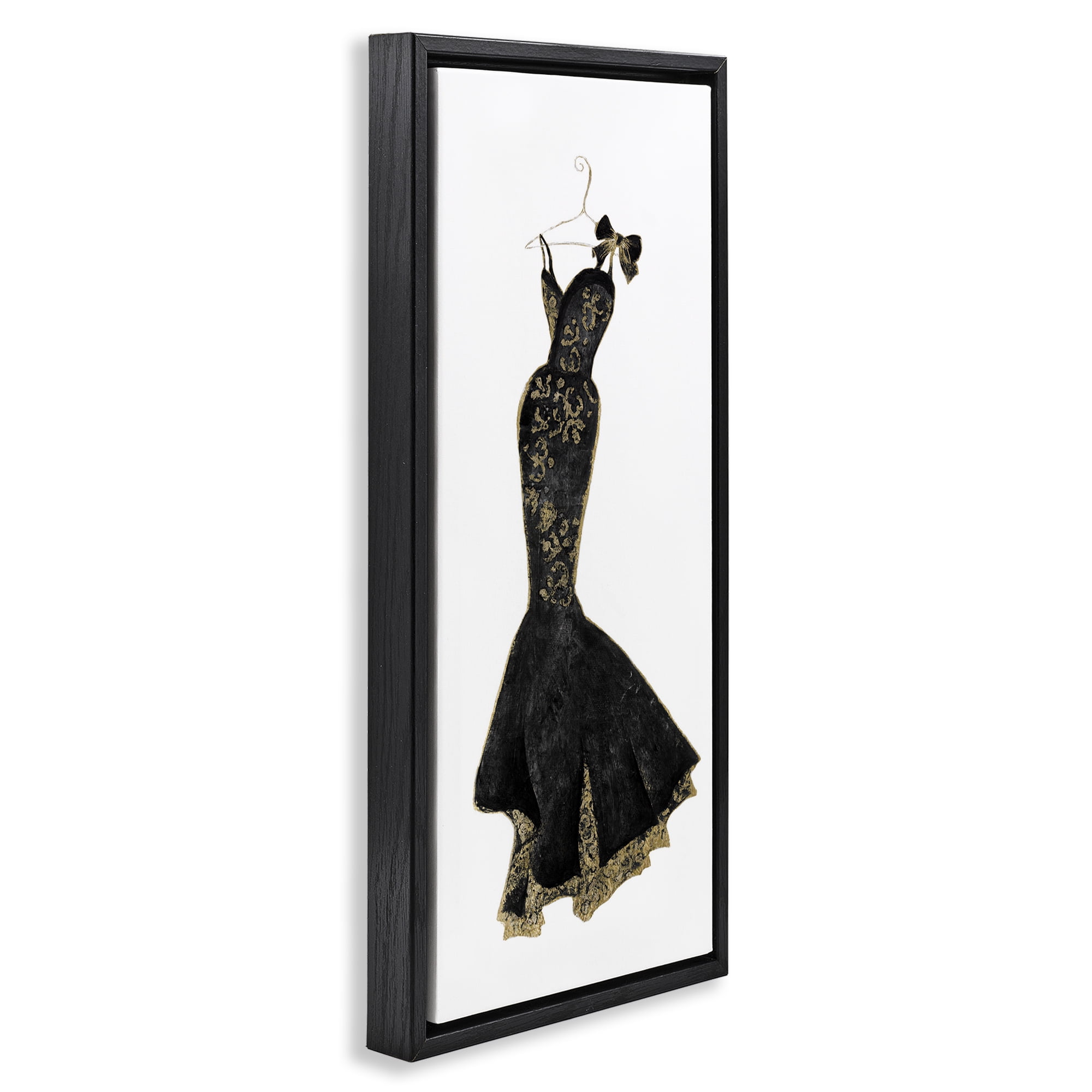 Stupell Industries Brocade Black Evening Gown Black Framed Floater Canvas Wall Art, design by Janet Tava
