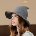 thumbnail image 2 of POETANCE 50% Off Clear! Autumn And Winter Halloween Hat Pointed Top Solid Color Funny Big Brim Knitted Hat Baseball Caps (Gray), 2 of 3