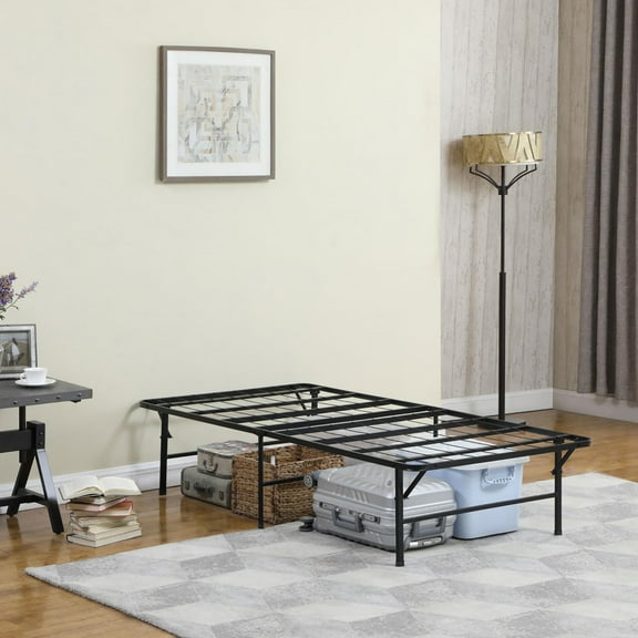 Black Twin Metal Platform Bed: Sleek Foldable Guest Bed with Sturdy Steel Frame