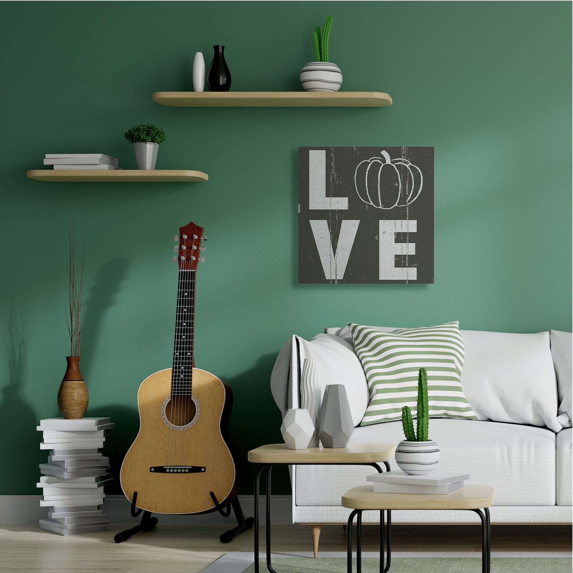 Stupell Industries Bold Love Text Distressed Pumpkin Symbol Typography Painting Gallery Wrapped Canvas Art Print Wall Art, 30 x 30