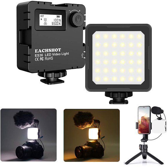 Mini LED Camera Video Light, Dimmable 2800K-8500K LCD Display Portable Video Lighting for GoPro iPhone Vlogging YouTube Video Filmmaking - EACHSHOT ES36