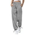 thumbnail image 1 of Pantalón de mujer cintura alta elástico Color puro cordón bolsillos sueltos deportes pierna ancha tobillo atado pantalones de mujer gris XXL, 1 of 6