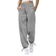 thumbnail image 1 of Pantalones de mujer cintura alta elásticos Color puro cordón bolsillos sueltos deportes pierna ancha tobillo atado pantalones de mujer, 1 of 6