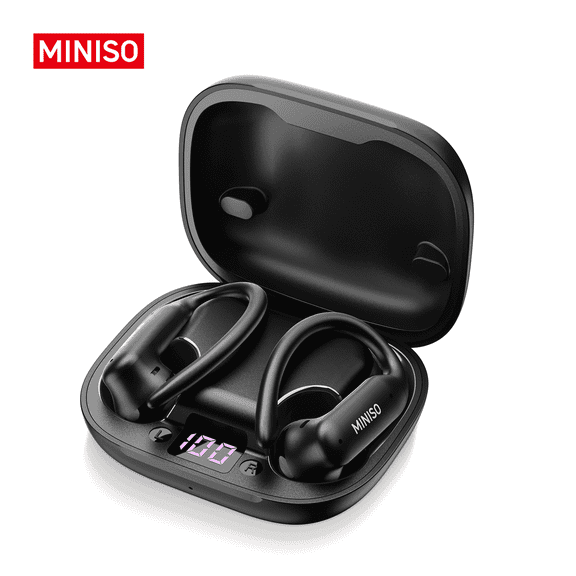 MINISO MS219 Open Ear Bluetooth 5.4 Wireless Earbuds, Earhook Sport Headphones with ENC Noise Cancelling Mic, 80H Playtime, Directional Audio, IPX5 Waterproof for Running Workout, Black