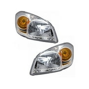 Headlight Assembly Set of 2 - Chrome Housing - Compatible with 2005 - 2010 Chevy Cobalt with Amber Corner Lamp 2006 2007 2008 2009