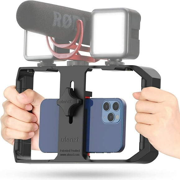 Multifunctional Smartphone Video Rig, Designed for Adventurous Filmmakers, Features Ergonomic Grip and Cold Shoe for Lighting and Microphone Attachments, Universal Clip for