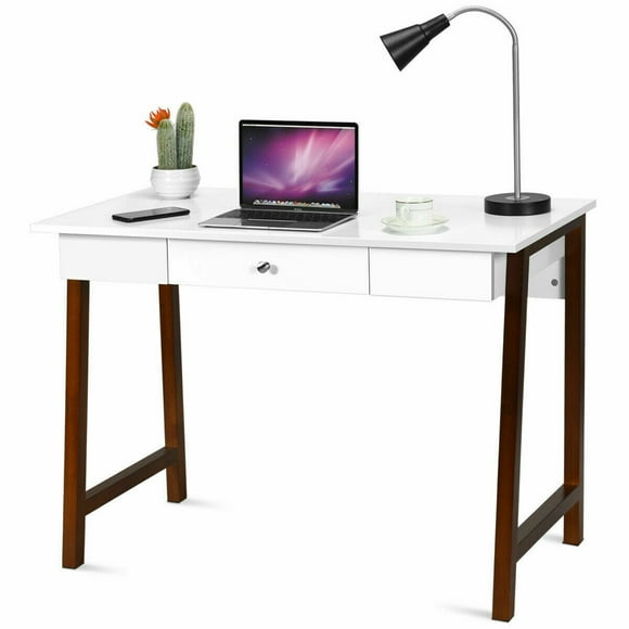 Gymax Computer Desk Laptop PC Writing Table Makeup Vanity Table w/Drawer and Wood Legs