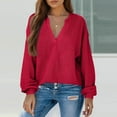 thumbnail image 5 of Breezora Women Waffle Knit Top 2025 Casual Button Down V Neck Long Sleeve Relaxed Blouse M Size Red, 5 of 6