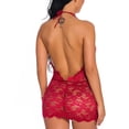 thumbnail image 3 of Traje de lencería Lencería de encaje sin espalda con cuello en V profundo con tanga para regalo de San Valentín Rojo purpúreo XL, 3 of 5