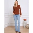 thumbnail image 4 of DARING DIVA Women's Elegant Casual V Neck Long Sleeve Blouse XS Orange Brown, 4 of 6