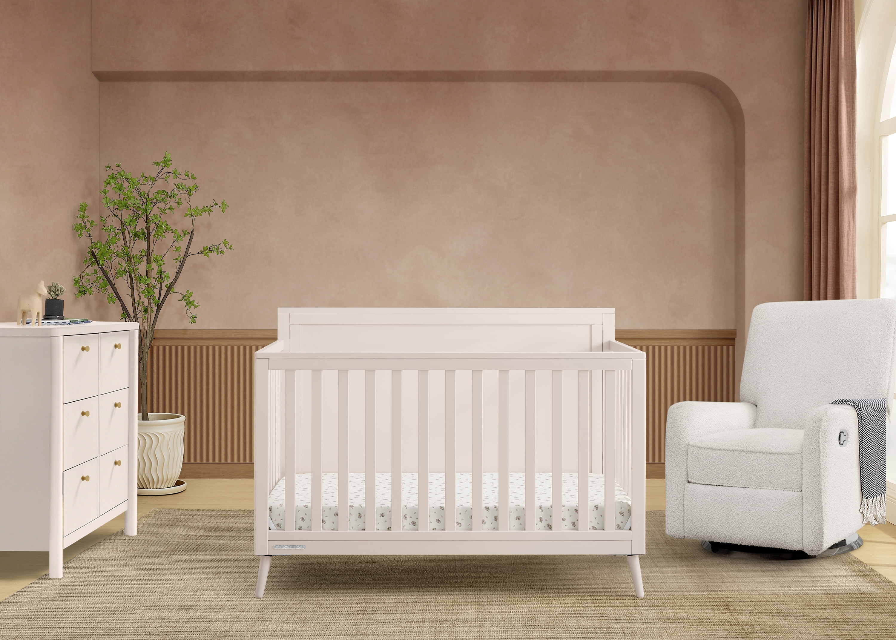 Delta Children Lola 6-in-1 Convertible Crib - Converts from Baby Crib to Toddler Bed, Daybed, Sofa Bed and Full-Size Bed With and Without Footboard, Fits Standard Full-Size Crib Mattress, Soft Beige