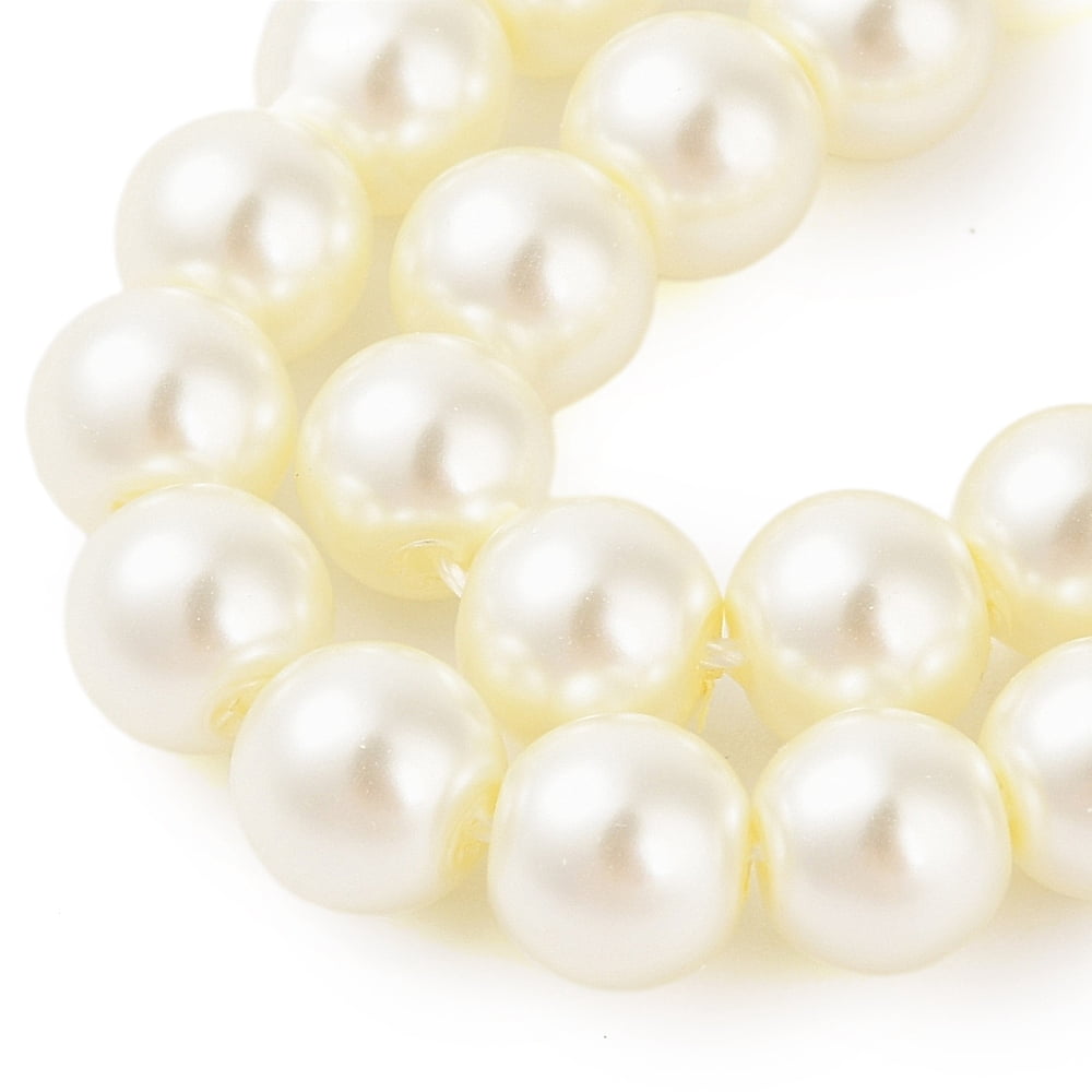 Eco-Friendly Glass Pearl Beads Pearlized Round Beige 8mm Hole: 1.2~1.5mm about 52pcs/Strand 16''(40.64cm)