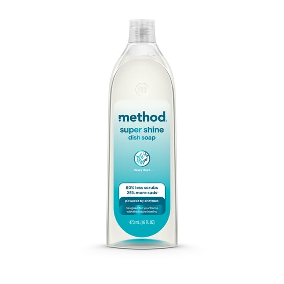 Method Super Shine Liquid Dish Soap, Powered by Enzymes, Dewy Daze Scented, 16 fl oz