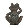 thumbnail image 5 of Frog Statue for Garden Decor - Solar Resin Figurine with Crackle Glass Globe and Textured Sculpted Detail - Outdoor Patio Accent for Front Porch and Yard Art Display - 7", Bronze & Copper, 5 of 12