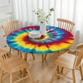 thumbnail image 3 of Colorful Rainbow Tie Dye Spiral Pattern Round Fitted Tablecloth with Elastic Edge,Dining Table Cover Waterproof,Outdoor Round Tablecloth for Camping,Dining,Indoor and Outdoor, 3 of 7
