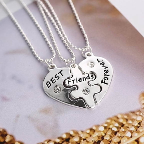 AYYUFE Pack Of 3 Broken Heart Shape Carved Letters Best Friends Forever Chain Set for Dating