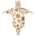 thumbnail image 2 of FORMRS Wearable Blanket Hoodie with Sleeves for Kids Cozy Flannel Sweatshirt, Fall Beige Pumpkin, 2 of 7