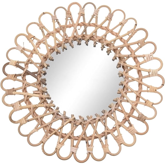 15.75 Large Rattan Mirror for Wall Decor Bathroom Mirror Creative Art Decor Round Entryway Boho Mirror for Living Room Bathroom Hallway Decor