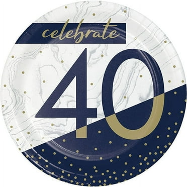96 Count Bulk Pack Navy and Gold 40th Birthday Dessert Plates