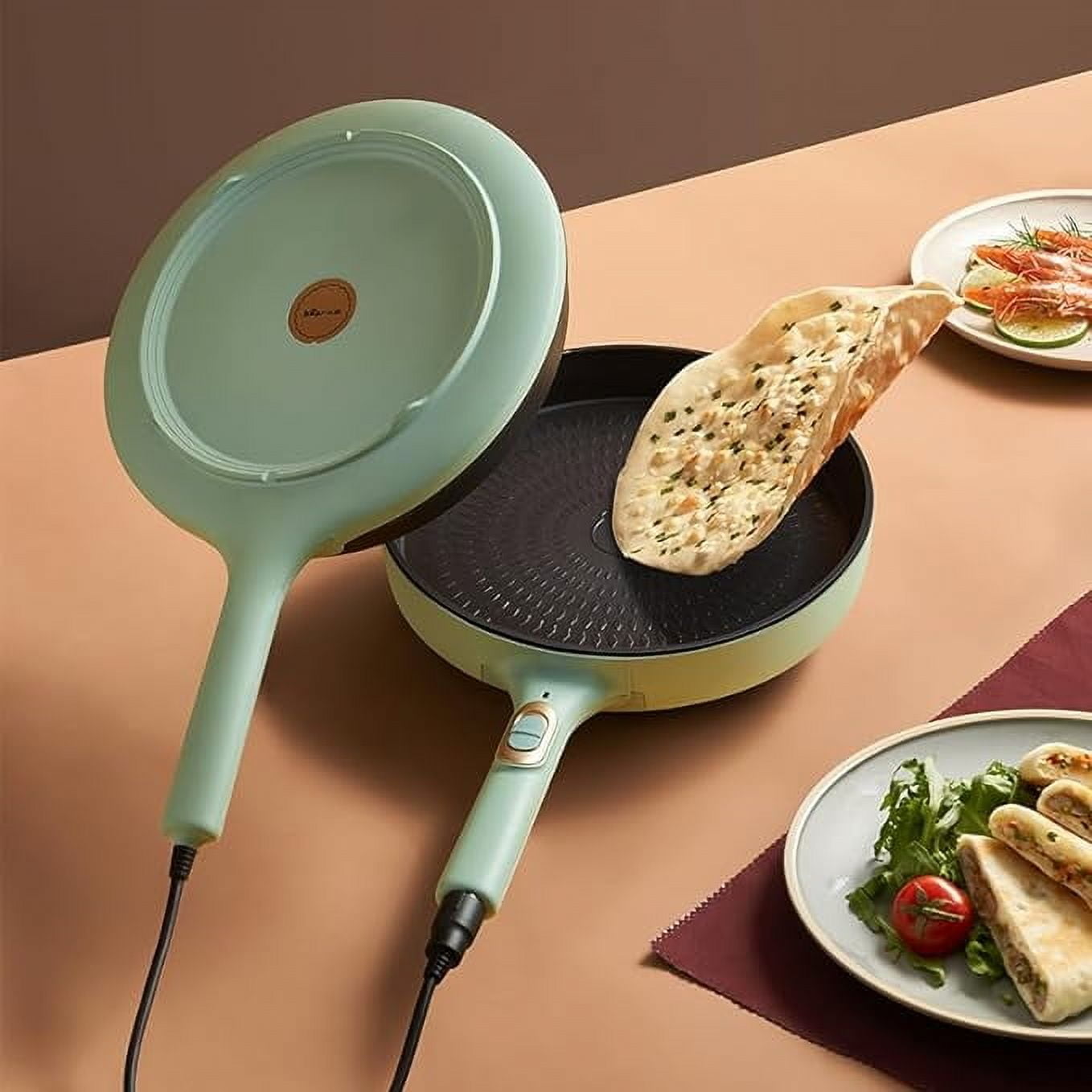 Bear Electric Double Sided Crepe/Pancake Grill Pan, Eletric Griddle, Electric Baking Pan, Waffle Maker, Detachable Pan, Multifuntional Pan, 11.8" Glass Cover, Non-stick