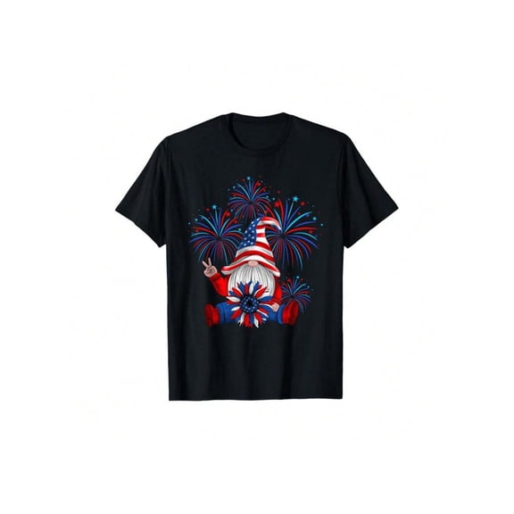 Patriotic Gnome 4th of July T-Shirt American Flag Sunflower Peace Sign Fireworks Graphic Tee Retro Independence Day Apparel for Men Women