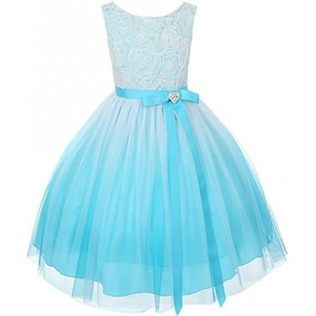 Brooches For Dresses - Big Girls' Gorgeous Ombre Rosette Heart Brooch Easter Special Occasion Flower Girl Dress Aqua 10 (K32D2)