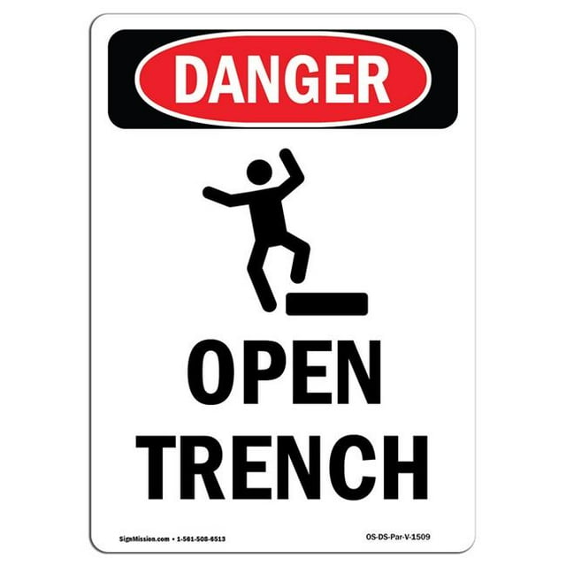SignMission OS-DS-A-1824-V-1509 Danger Open Trench OSHA Aluminum Sign