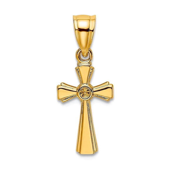 8mm 14k Gold Mini Religious Faith Cross With Center Circle Pendant Necklace for Women
