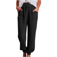 thumbnail image 2 of symoid Womens Casual Pants- Casual Solid Pants with Pocket Comfortable Tie Feet Full Length Pants Black L, 2 of 6
