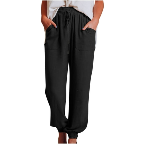 Aoochasliy Clothes Womens Pants Petite Ladies Casual Solid Pants With Pocket Comfortable Tie Feet Long Pants