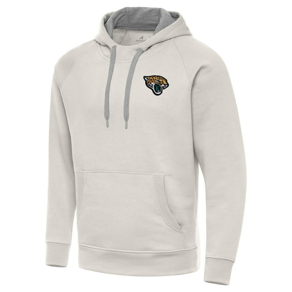 Men's Antigua Cream Jacksonville Jaguars Victory Raglan Pullover Hoodie