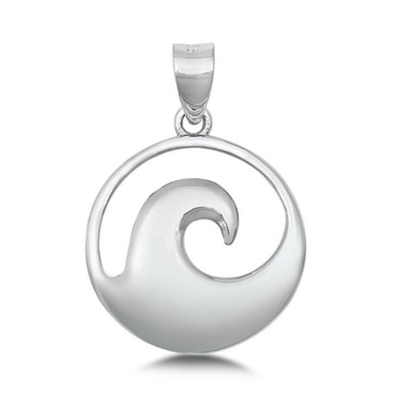Sterling Silver High Polish Wave Pendant Ocean Water Cutout Minimalist Charm 925 Jewelry Female