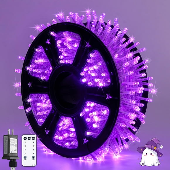 Cadena de luces JMEXSUSS, 50 m, 500 LED, color morado, 8 modos, resistente al agua