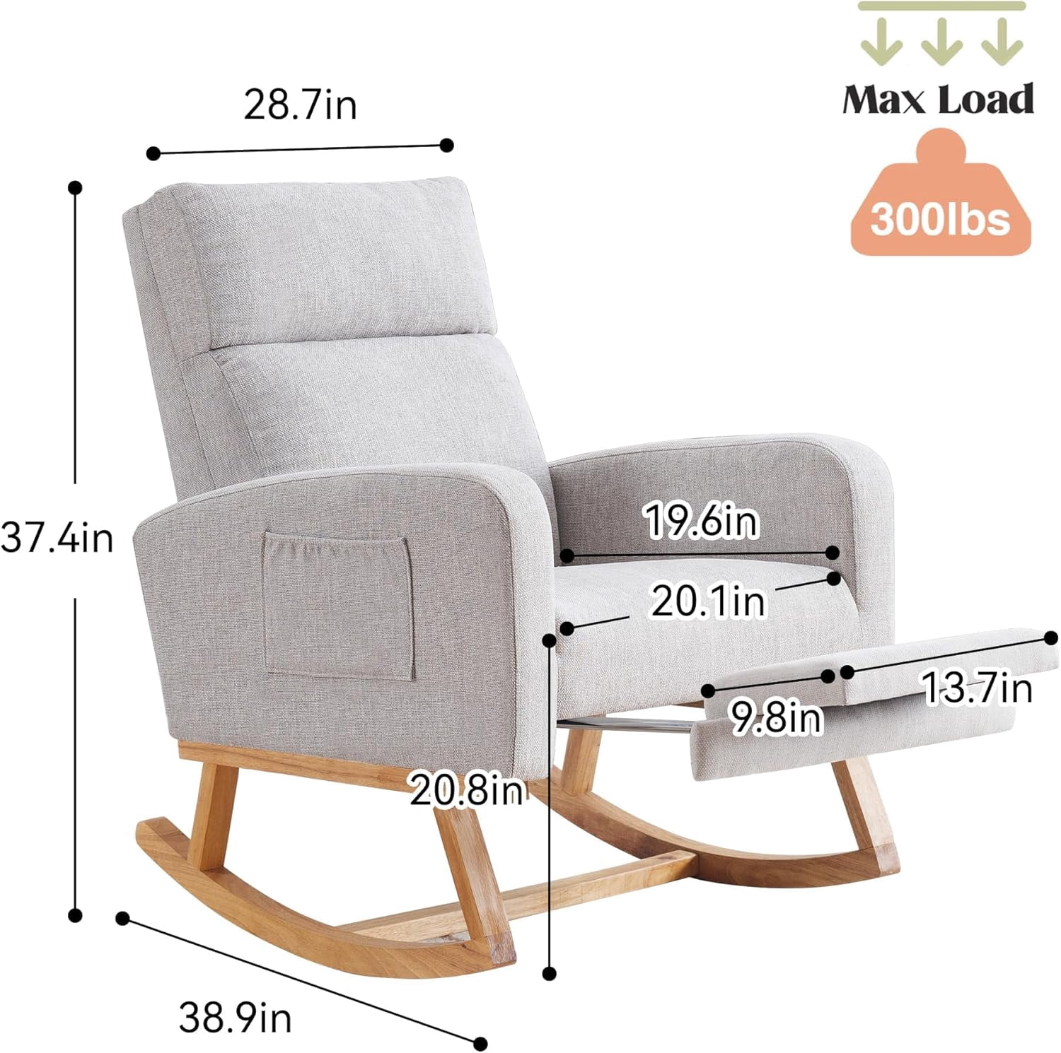 HCHAIRH Rocking Chair  with Foot Rest, Nursing Rocking Chairs for Mom Breastfeeding, Rocker Glider Chair with High Backrest for Living Room, Bedroom, Light Grey